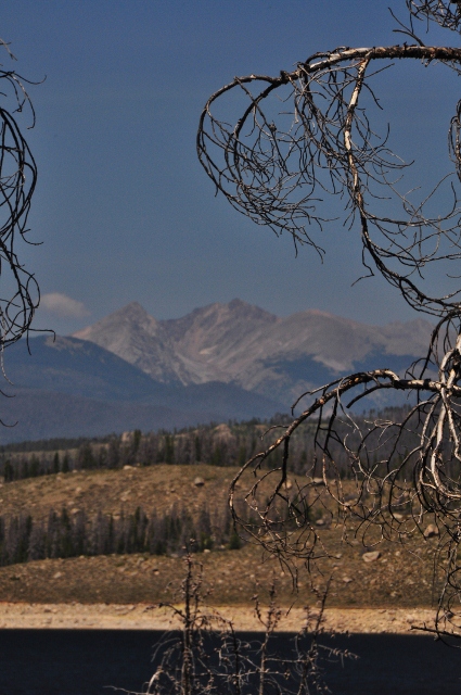 Looking across Lake Granby toward RMNP